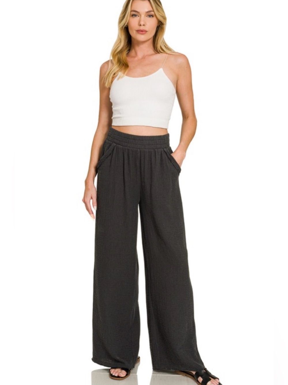 Zenana Double Gauze Lounge Pants | Black